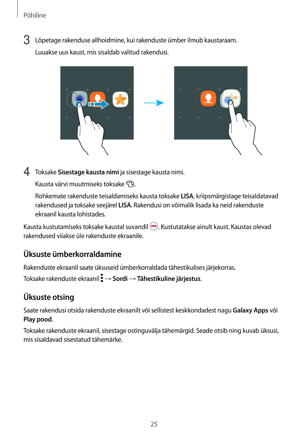 Samsung SM-T585NZWASEB, SM-T585NZKASEB manual Üksuste ümberkorraldamine, Üksuste otsing 