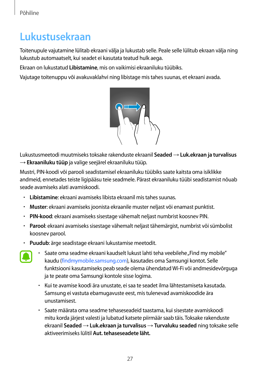 Samsung SM-T585NZWASEB, SM-T585NZKASEB manual Lukustusekraan 