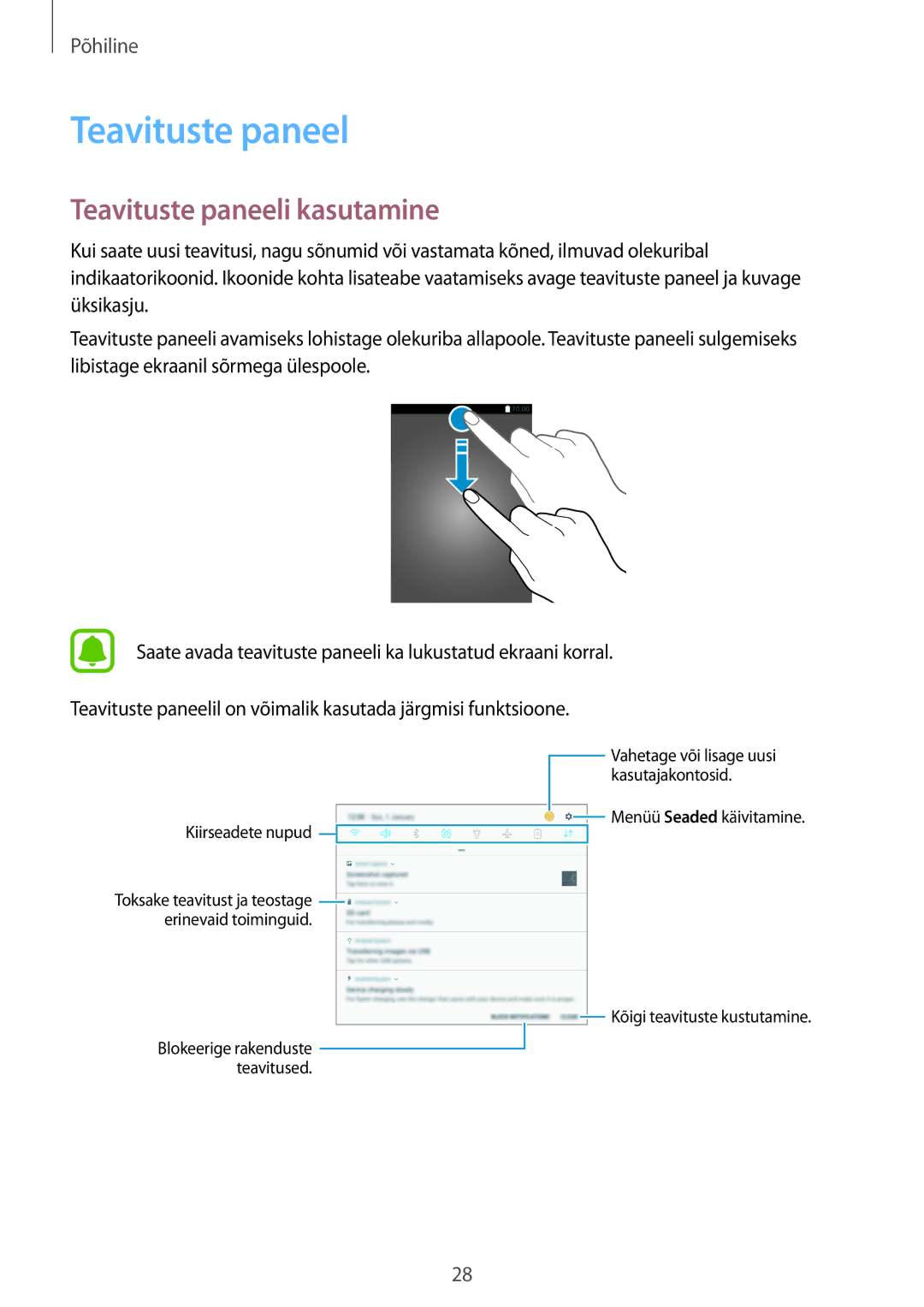 Samsung SM-T585NZKASEB, SM-T585NZWASEB manual Teavituste paneeli kasutamine 