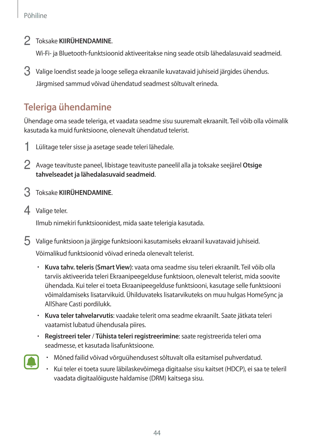 Samsung SM-T585NZKASEB, SM-T585NZWASEB manual Teleriga ühendamine, Toksake Kiirühendamine 