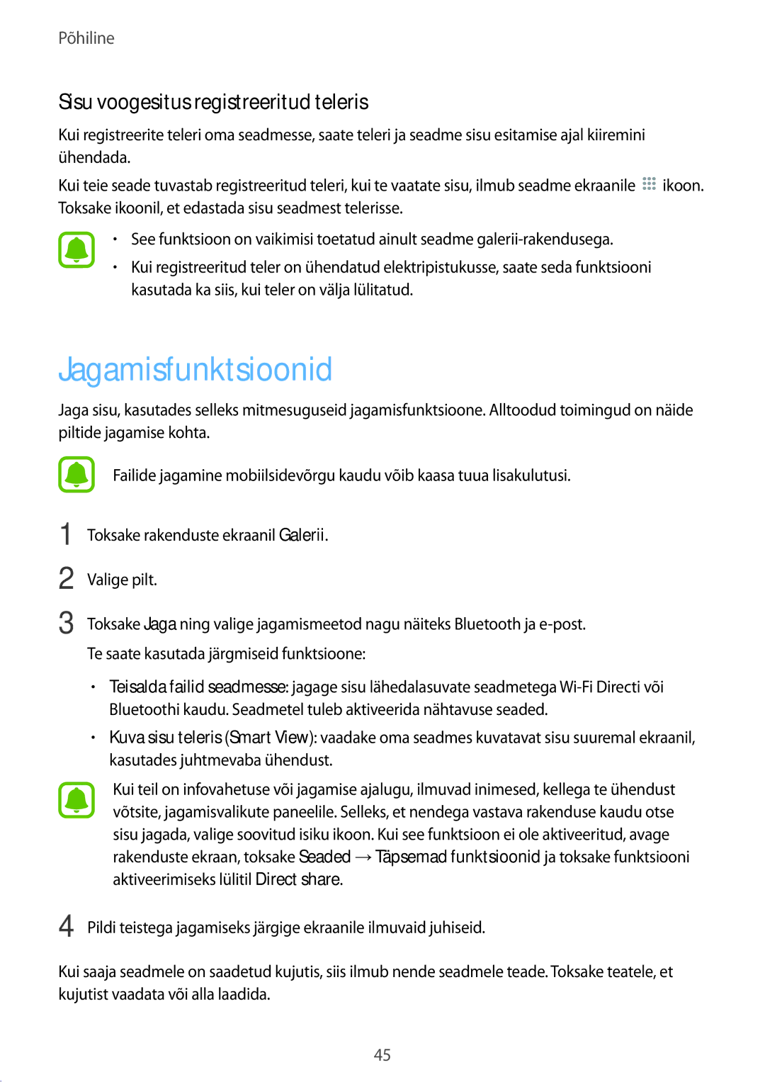 Samsung SM-T585NZWASEB, SM-T585NZKASEB manual Jagamisfunktsioonid, Sisu voogesitus registreeritud teleris 