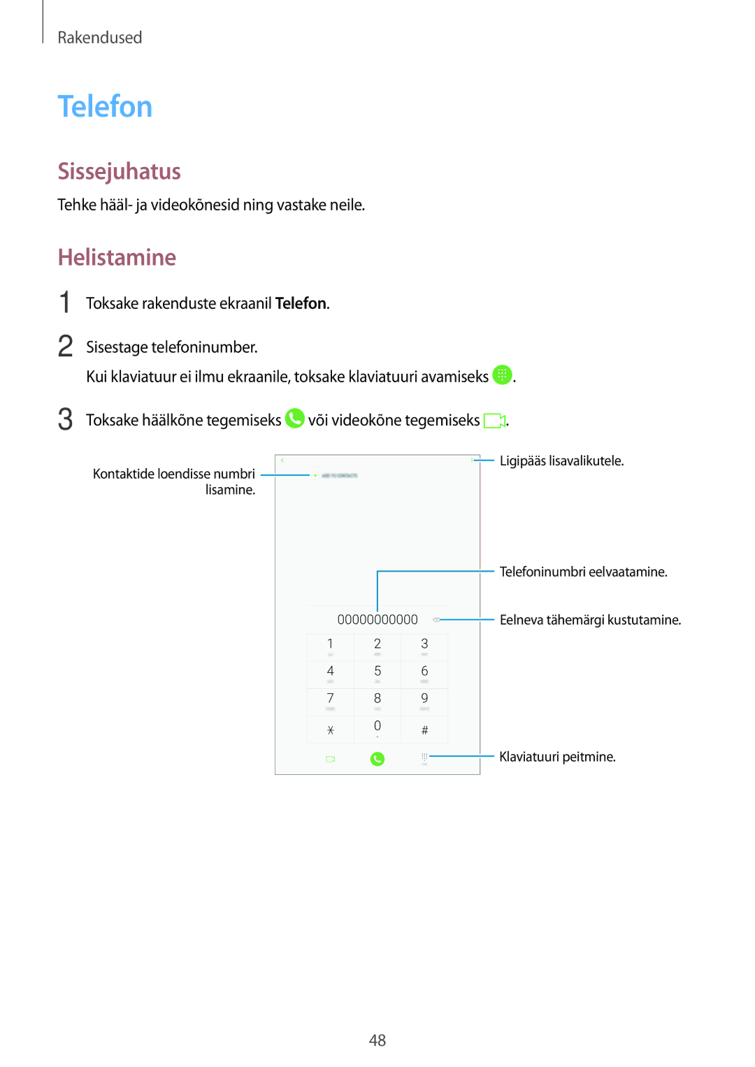 Samsung SM-T585NZKASEB, SM-T585NZWASEB manual Telefon, Helistamine, Tehke hääl- ja videokõnesid ning vastake neile 