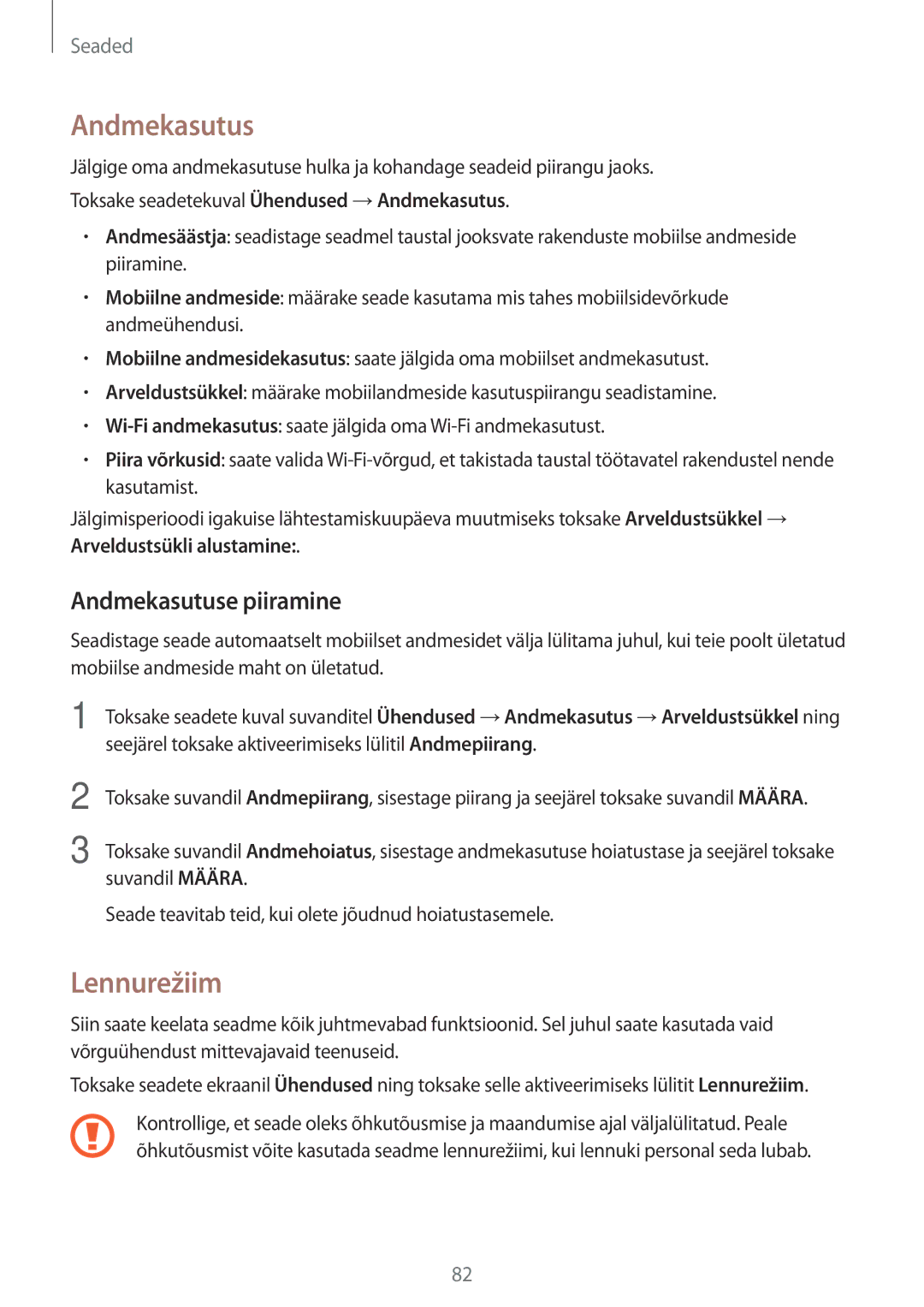 Samsung SM-T585NZKASEB, SM-T585NZWASEB manual Lennurežiim, Andmekasutuse piiramine, Arveldustsükli alustamine 