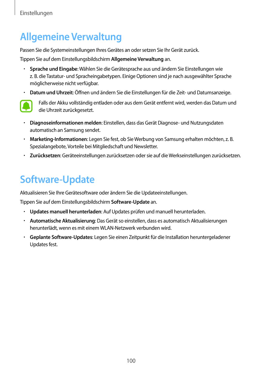 Samsung SM-T585NZKEDBT, SM-T585NZKADBT, SM-T585NZWEDBT, SM-T585NZWADBT manual Allgemeine Verwaltung, Software-Update 