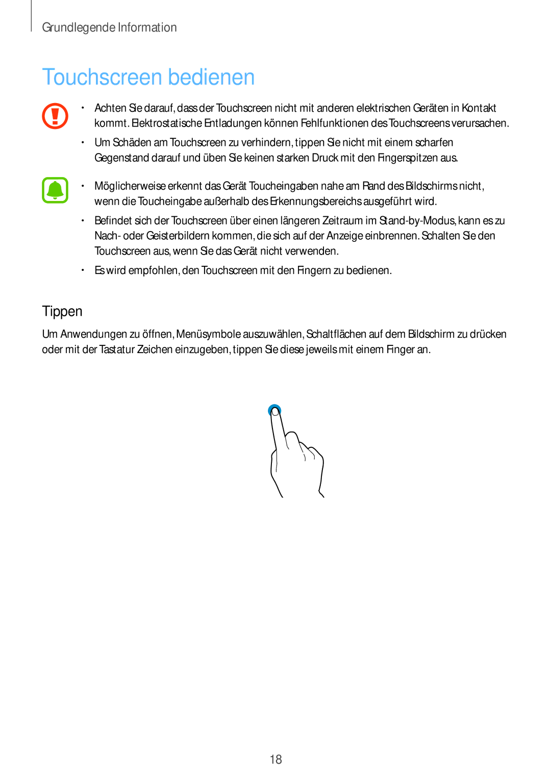 Samsung SM-T585NZWEDBT, SM-T585NZKEDBT, SM-T585NZKADBT, SM-T585NZWADBT manual Touchscreen bedienen, Tippen 