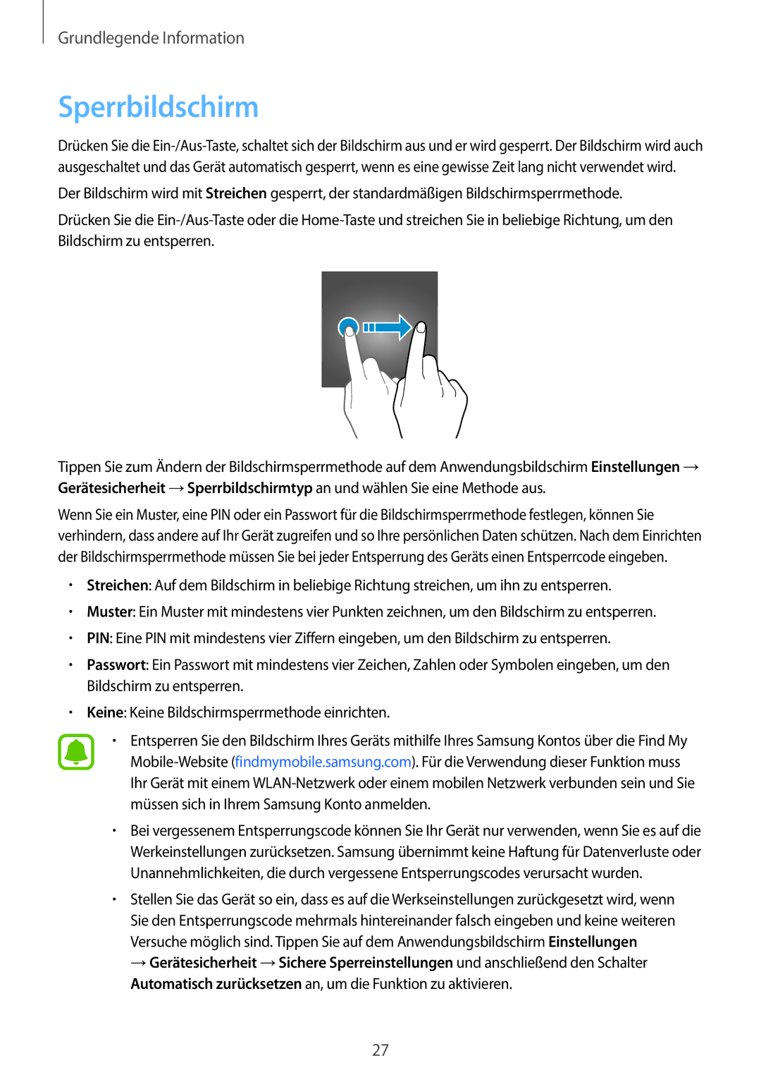 Samsung SM-T585NZWADBT, SM-T585NZKEDBT, SM-T585NZKADBT, SM-T585NZWEDBT manual Sperrbildschirm 