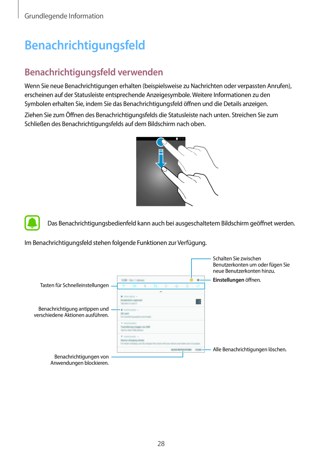 Samsung SM-T585NZKEDBT, SM-T585NZKADBT, SM-T585NZWEDBT, SM-T585NZWADBT manual Benachrichtigungsfeld verwenden 