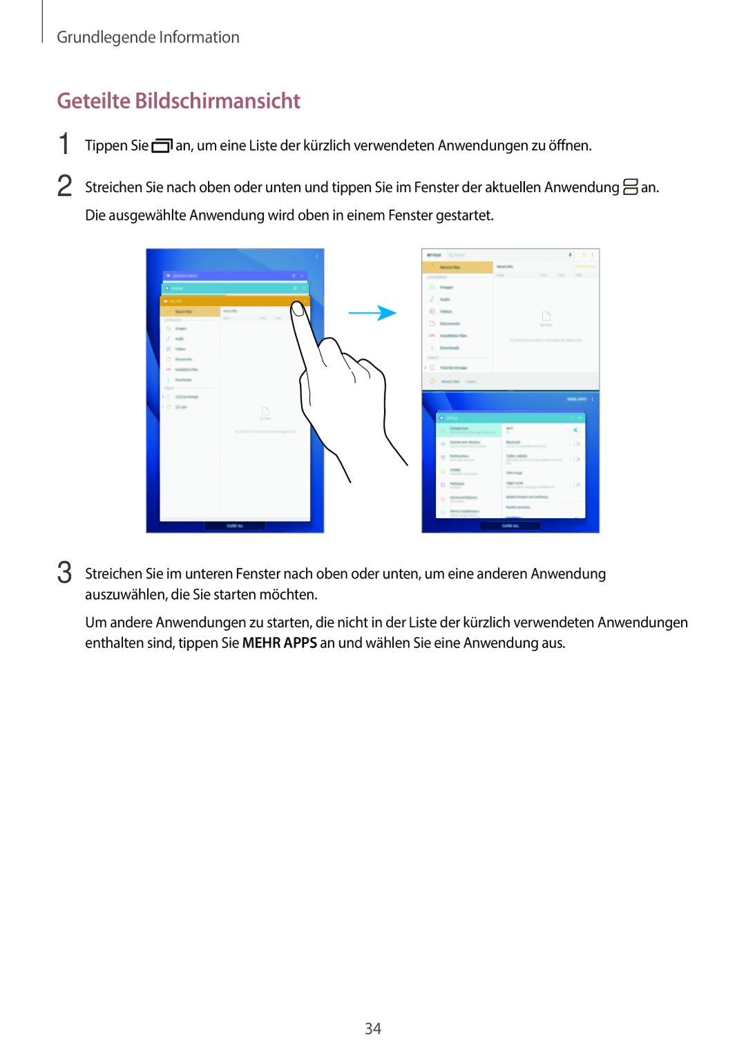 Samsung SM-T585NZWEDBT, SM-T585NZKEDBT, SM-T585NZKADBT, SM-T585NZWADBT manual Geteilte Bildschirmansicht 