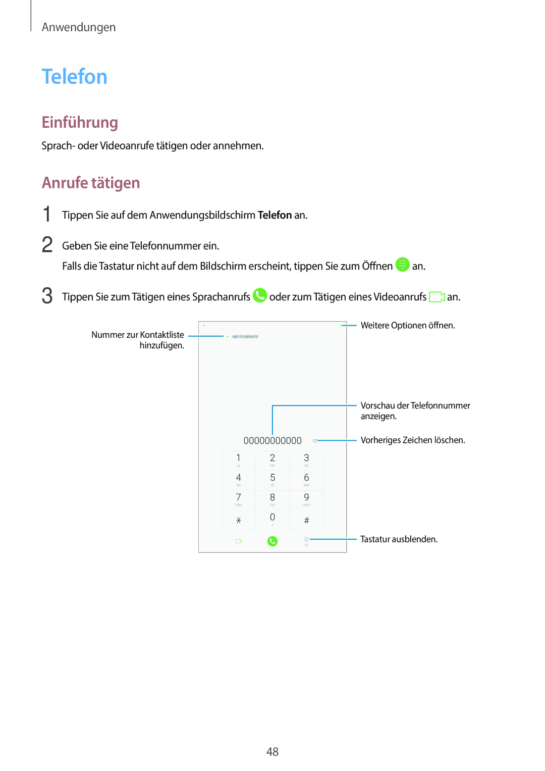 Samsung SM-T585NZKEDBT, SM-T585NZKADBT, SM-T585NZWEDBT, SM-T585NZWADBT manual Telefon, Anrufe tätigen 