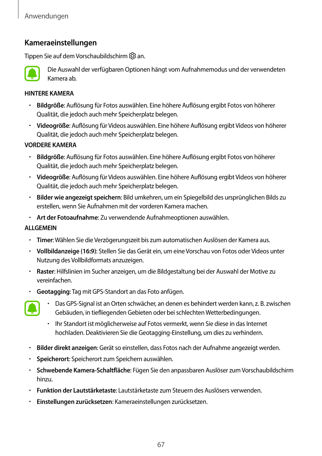 Samsung SM-T585NZWADBT, SM-T585NZKEDBT, SM-T585NZKADBT, SM-T585NZWEDBT manual Kameraeinstellungen, Hintere Kamera 