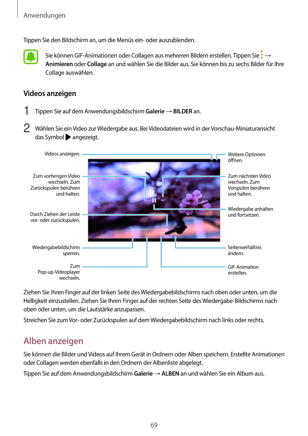 Samsung SM-T585NZKADBT, SM-T585NZKEDBT, SM-T585NZWEDBT, SM-T585NZWADBT manual Alben anzeigen, Videos anzeigen 