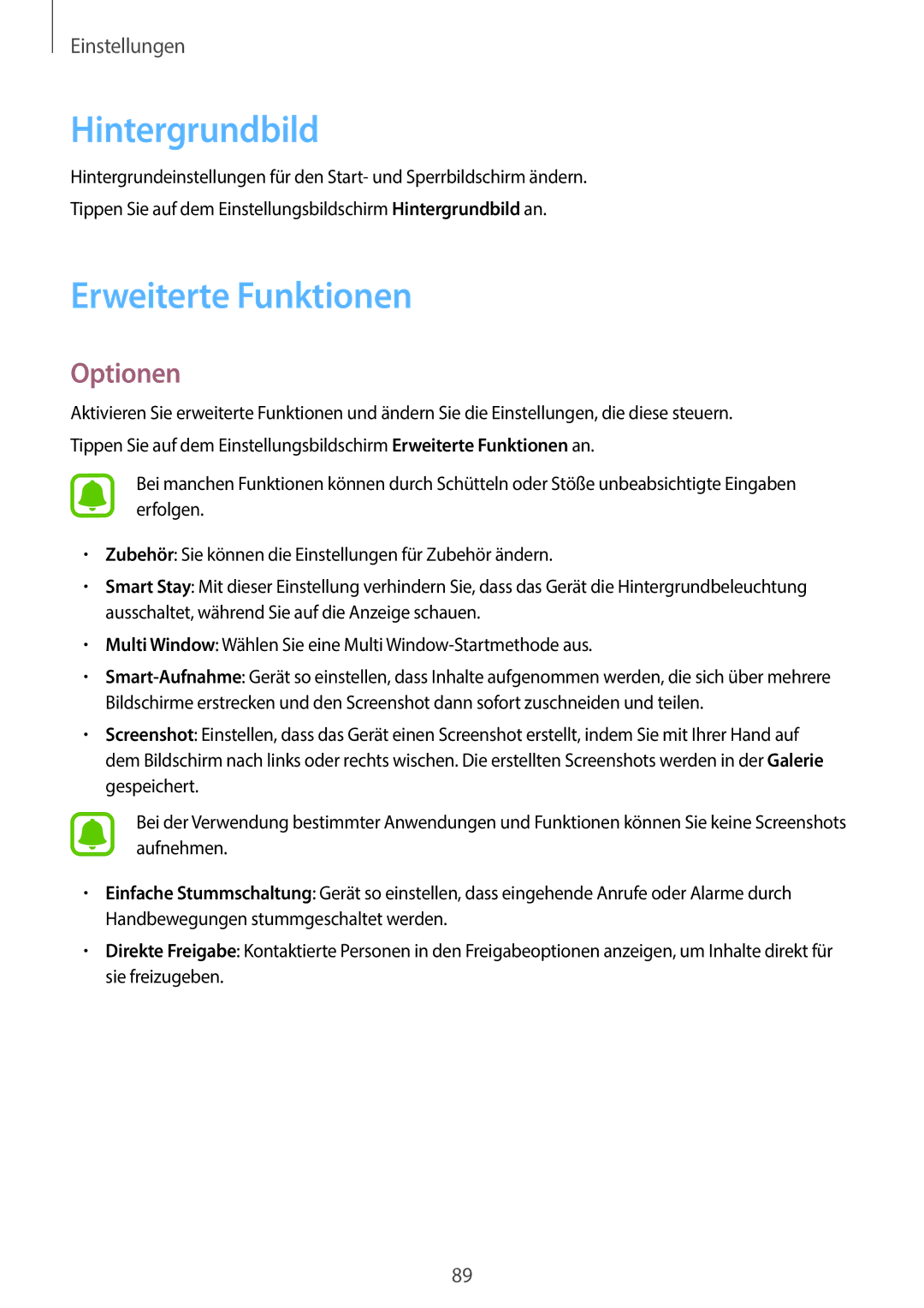 Samsung SM-T585NZKADBT, SM-T585NZKEDBT, SM-T585NZWEDBT, SM-T585NZWADBT manual Hintergrundbild, Erweiterte Funktionen 