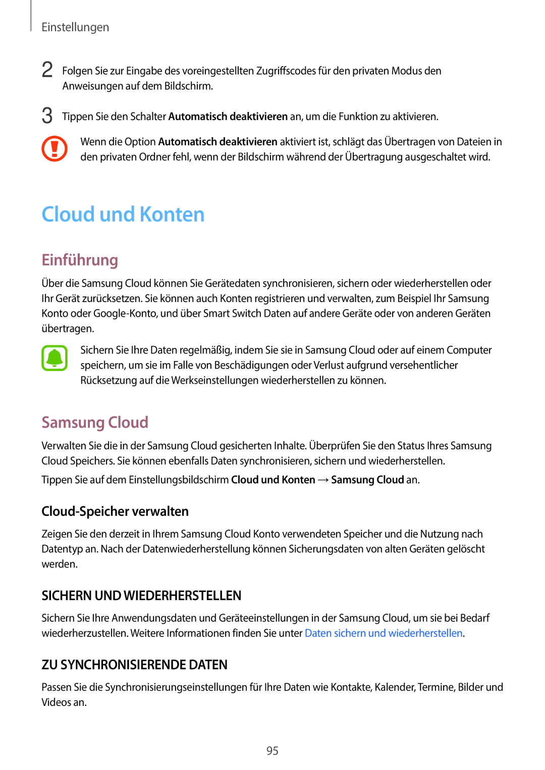 Samsung SM-T585NZWADBT, SM-T585NZKEDBT, SM-T585NZKADBT manual Cloud und Konten, Samsung Cloud, Cloud-Speicher verwalten 