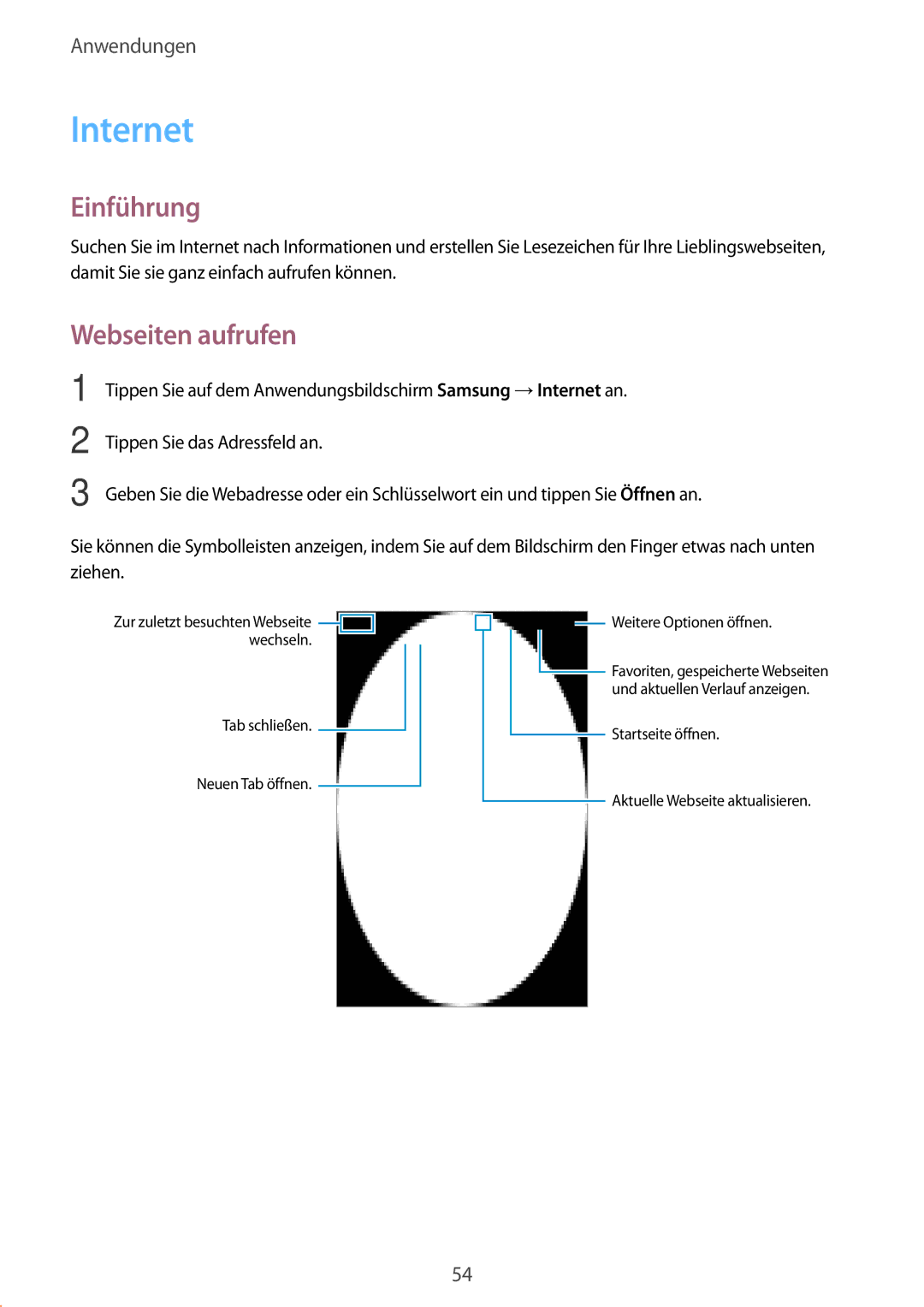 Samsung SM-T585NZWEDBT, SM-T585NZKEDBT, SM-T585NZKADBT, SM-T585NZWADBT manual Internet, Webseiten aufrufen 