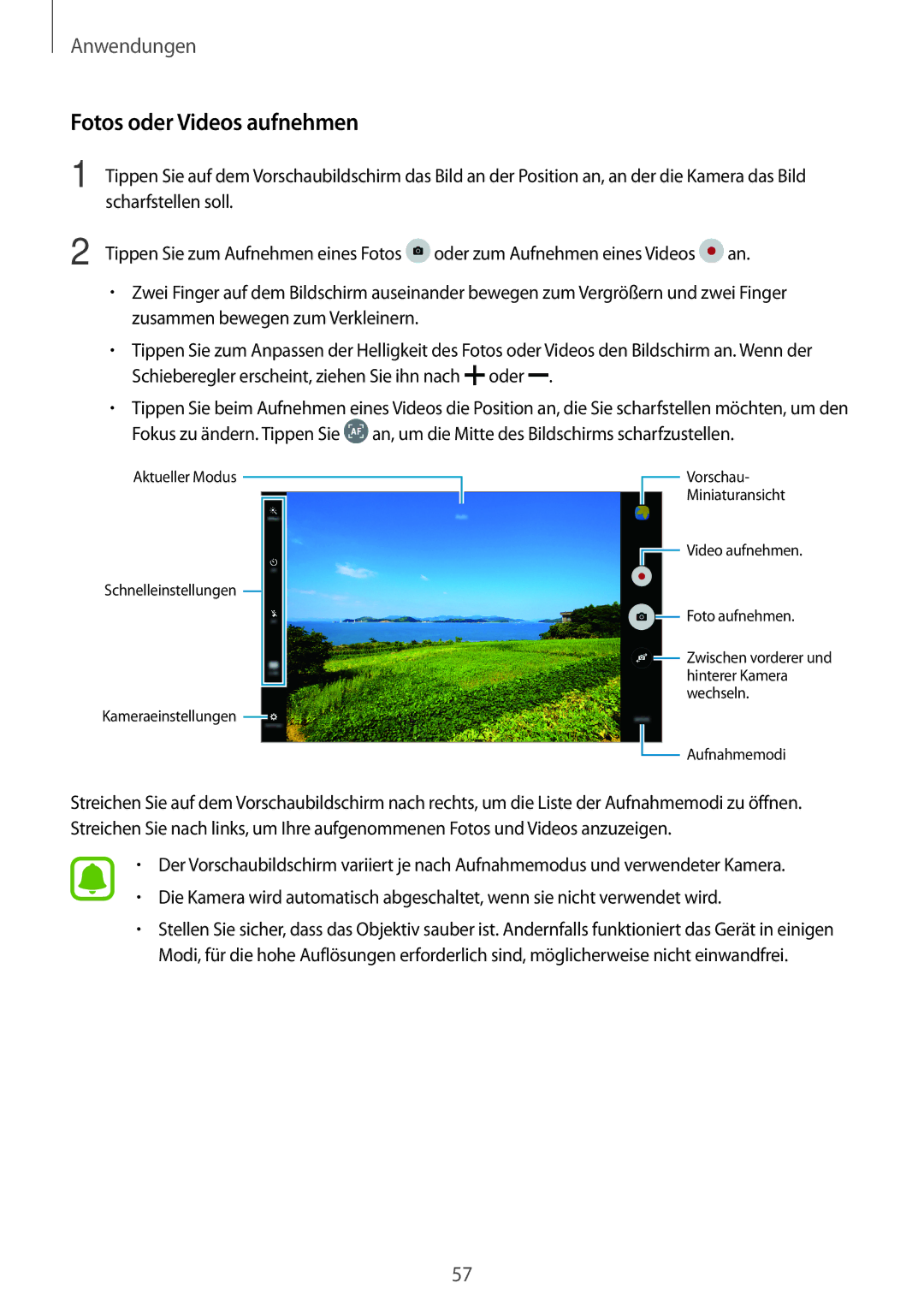 Samsung SM-T585NZKADBT, SM-T585NZKEDBT, SM-T585NZWEDBT, SM-T585NZWADBT manual Fotos oder Videos aufnehmen 