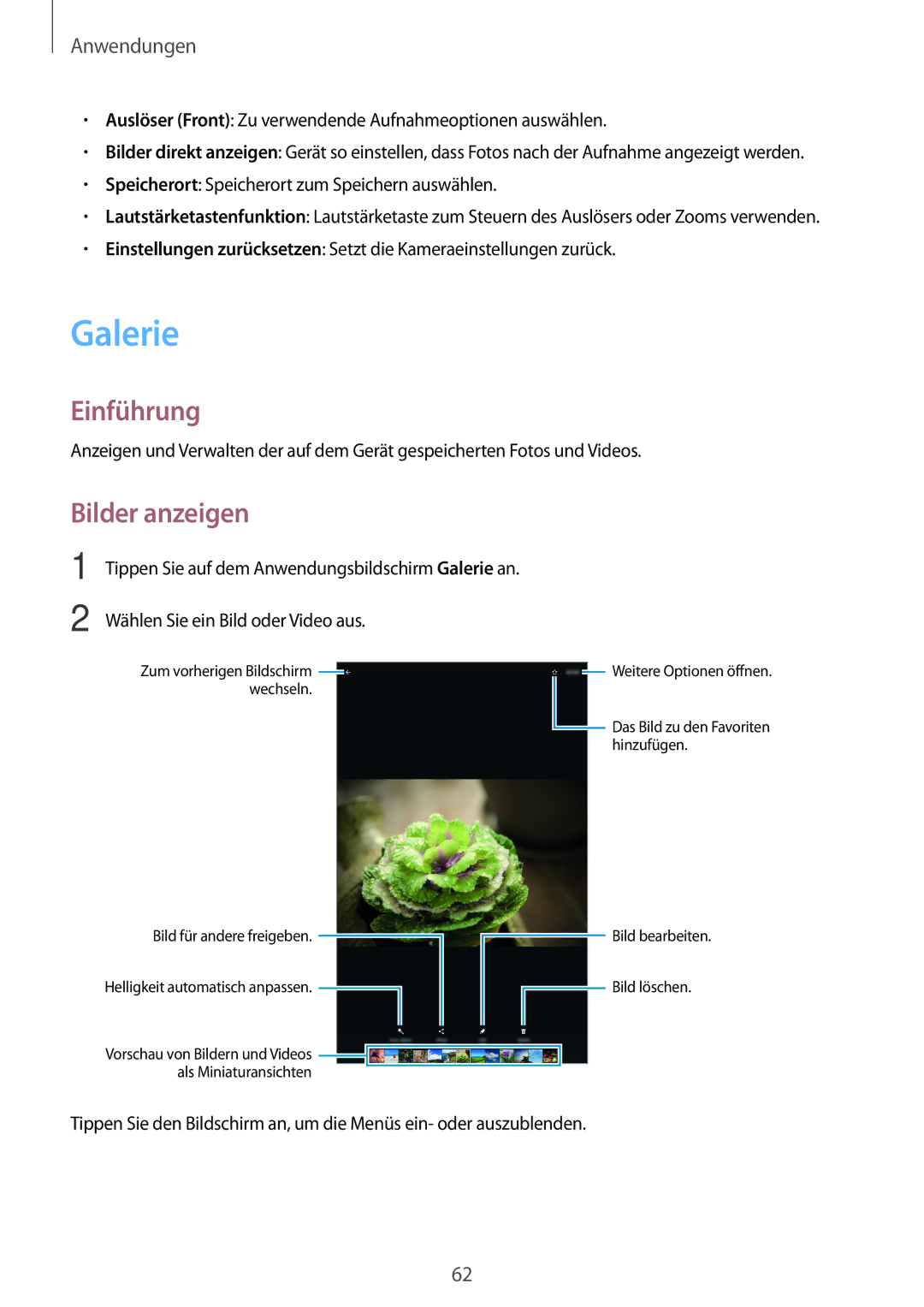 Samsung SM-T585NZWEDBT, SM-T585NZKEDBT, SM-T585NZKADBT, SM-T585NZWADBT manual Galerie, Bilder anzeigen 