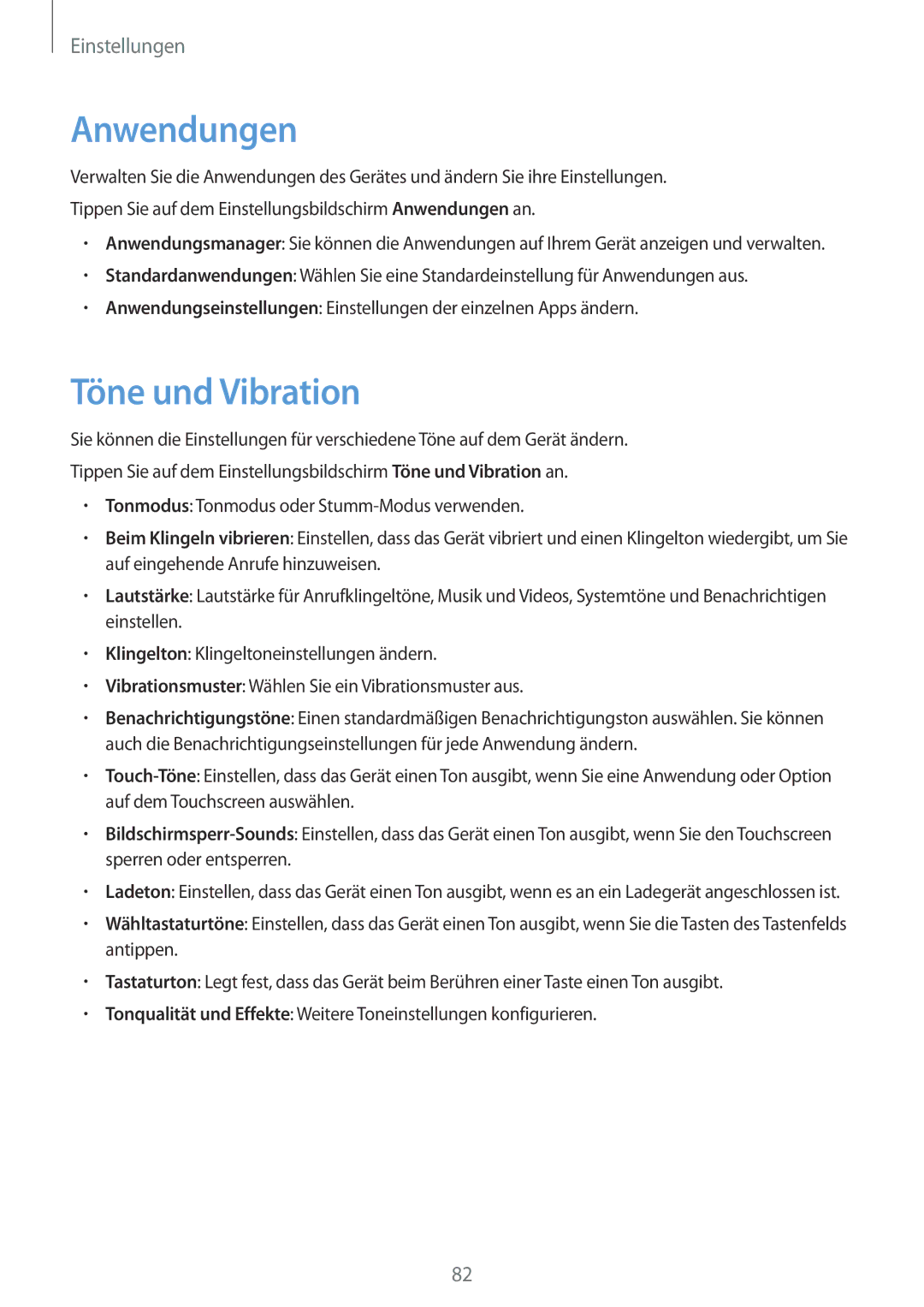 Samsung SM-T585NZWEDBT, SM-T585NZKEDBT, SM-T585NZKADBT, SM-T585NZWADBT manual Anwendungen, Töne und Vibration 