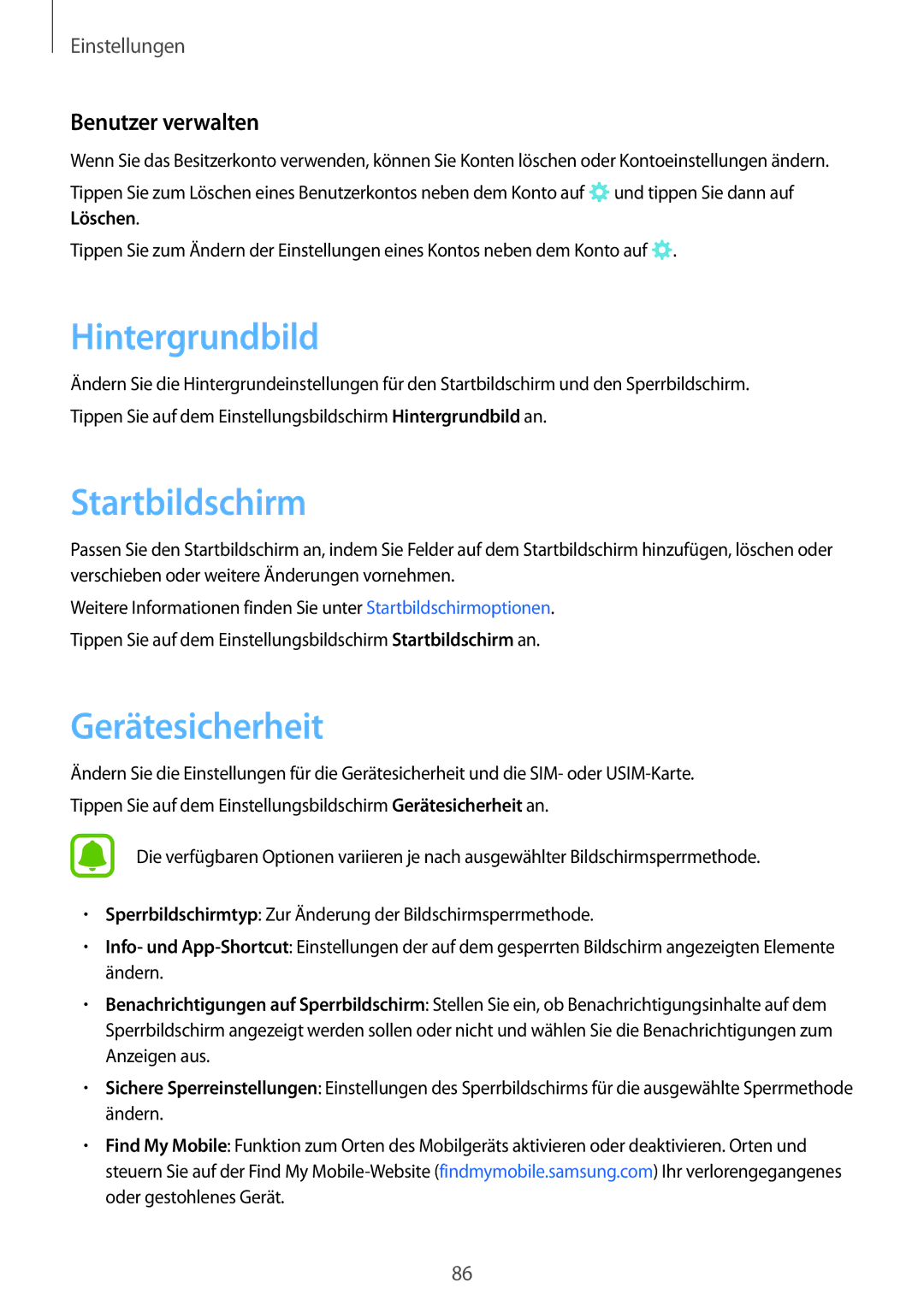 Samsung SM-T585NZWEDBT, SM-T585NZKEDBT, SM-T585NZKADBT, SM-T585NZWADBT Hintergrundbild, Gerätesicherheit, Benutzer verwalten 