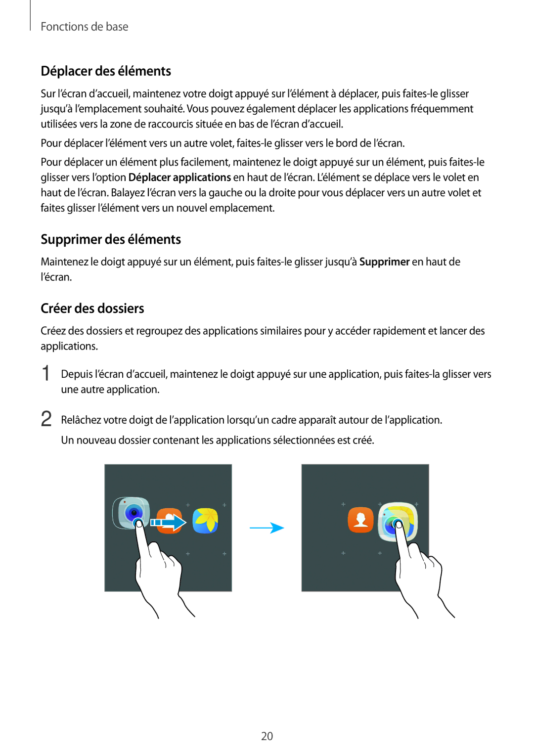 Samsung SM-T585NZWAXEF, SM-T585NZKEXEF, SM-T585NZWEXEF Déplacer des éléments, Supprimer des éléments, Créer des dossiers 