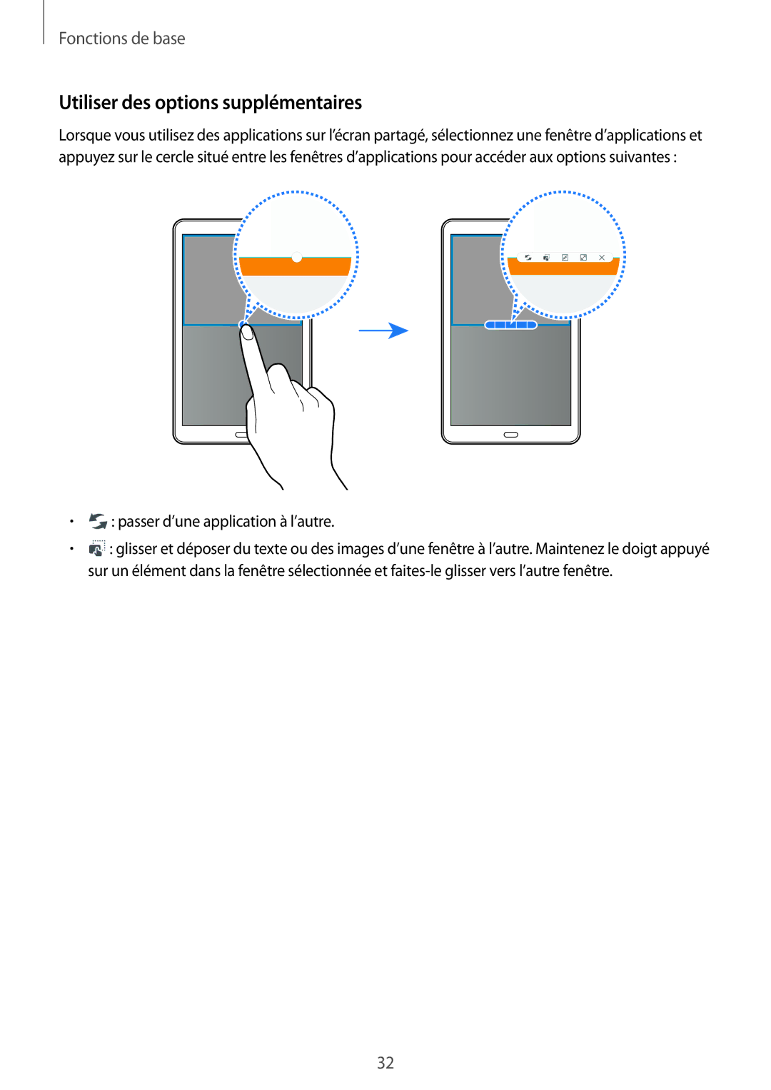 Samsung SM-T585NZWAXEF, SM-T585NZKEXEF manual Utiliser des options supplémentaires, Passer d’une application à l’autre 