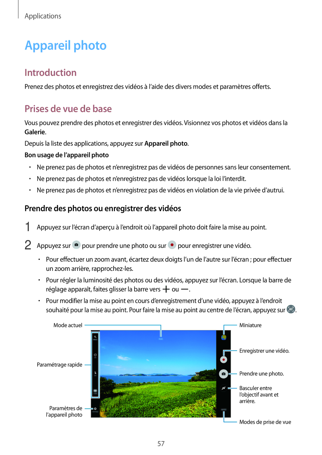 Samsung SM-T585NZKEXEF, SM-T585NZWEXEF Appareil photo, Prises de vue de base, Prendre des photos ou enregistrer des vidéos 