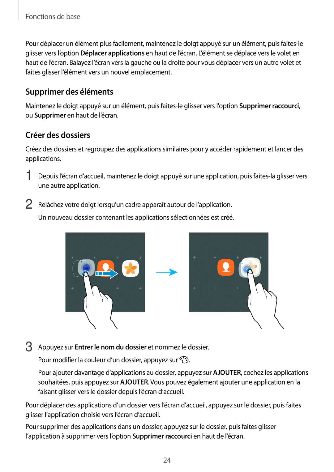 Samsung SM-T585NZKEXEF, SM-T585NZWEXEF, SM-T585NZWAXEF manual Supprimer des éléments, Créer des dossiers 