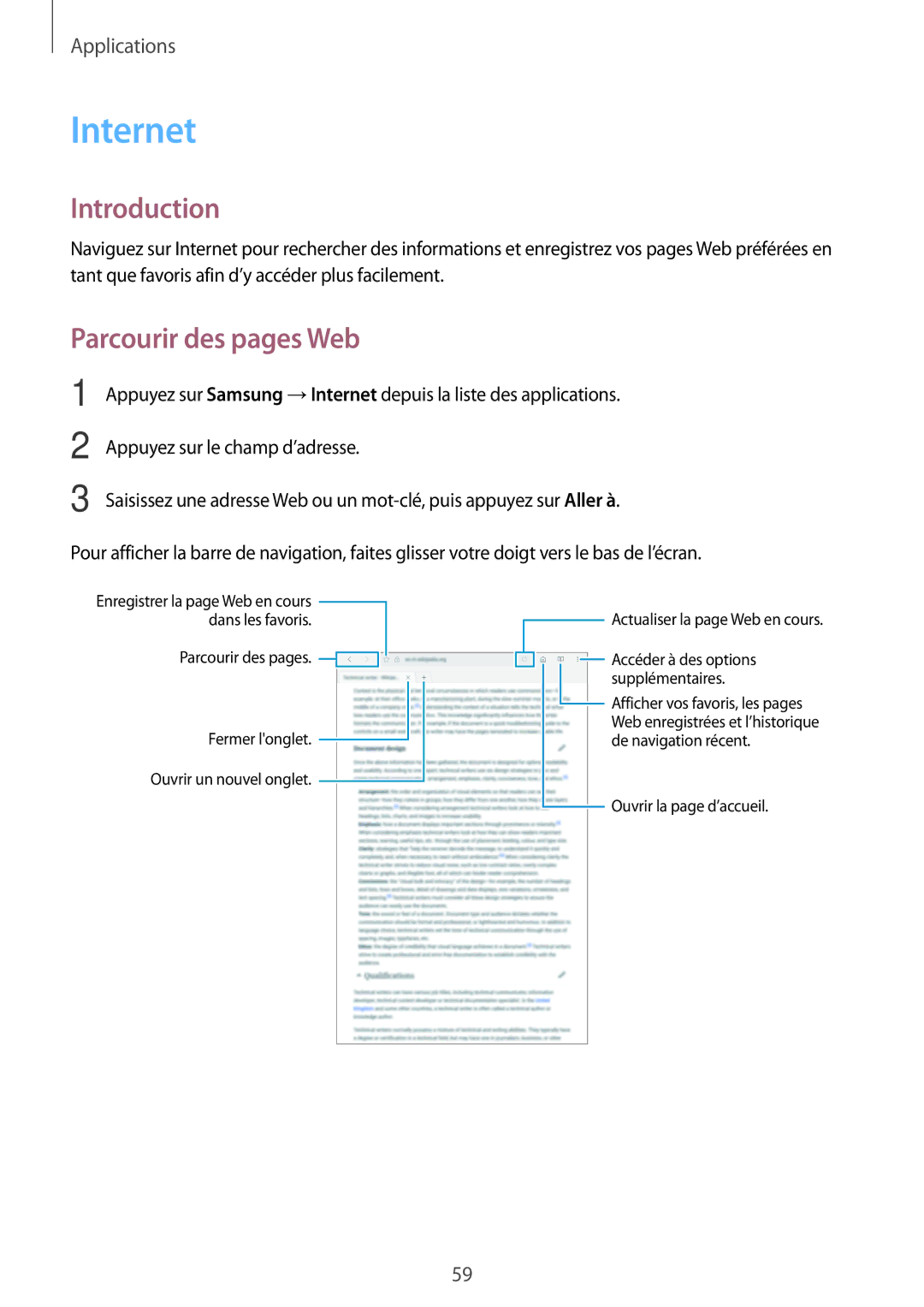 Samsung SM-T585NZWAXEF, SM-T585NZKEXEF, SM-T585NZWEXEF manual Internet, Parcourir des pages Web 