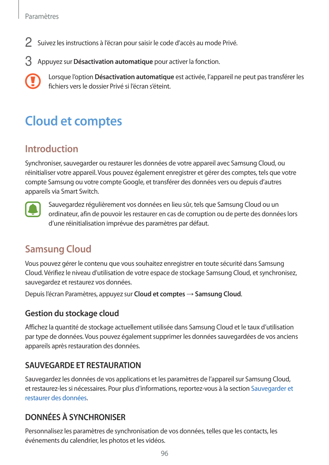 Samsung SM-T585NZKEXEF, SM-T585NZWEXEF, SM-T585NZWAXEF manual Cloud et comptes, Samsung Cloud, Gestion du stockage cloud 