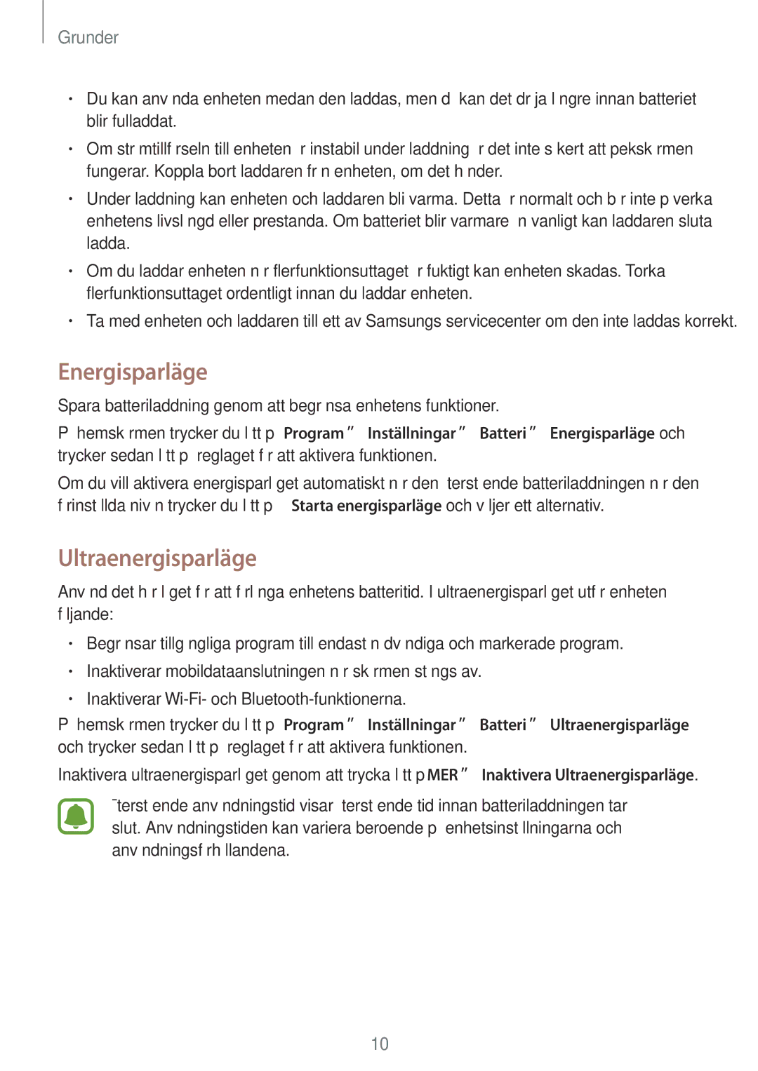 Samsung SM-T585NZKANEE, SM-T585NZWANEE, SM-T585NZWENEE, SM-T585NZKENEE manual Energisparläge, Ultraenergisparläge 