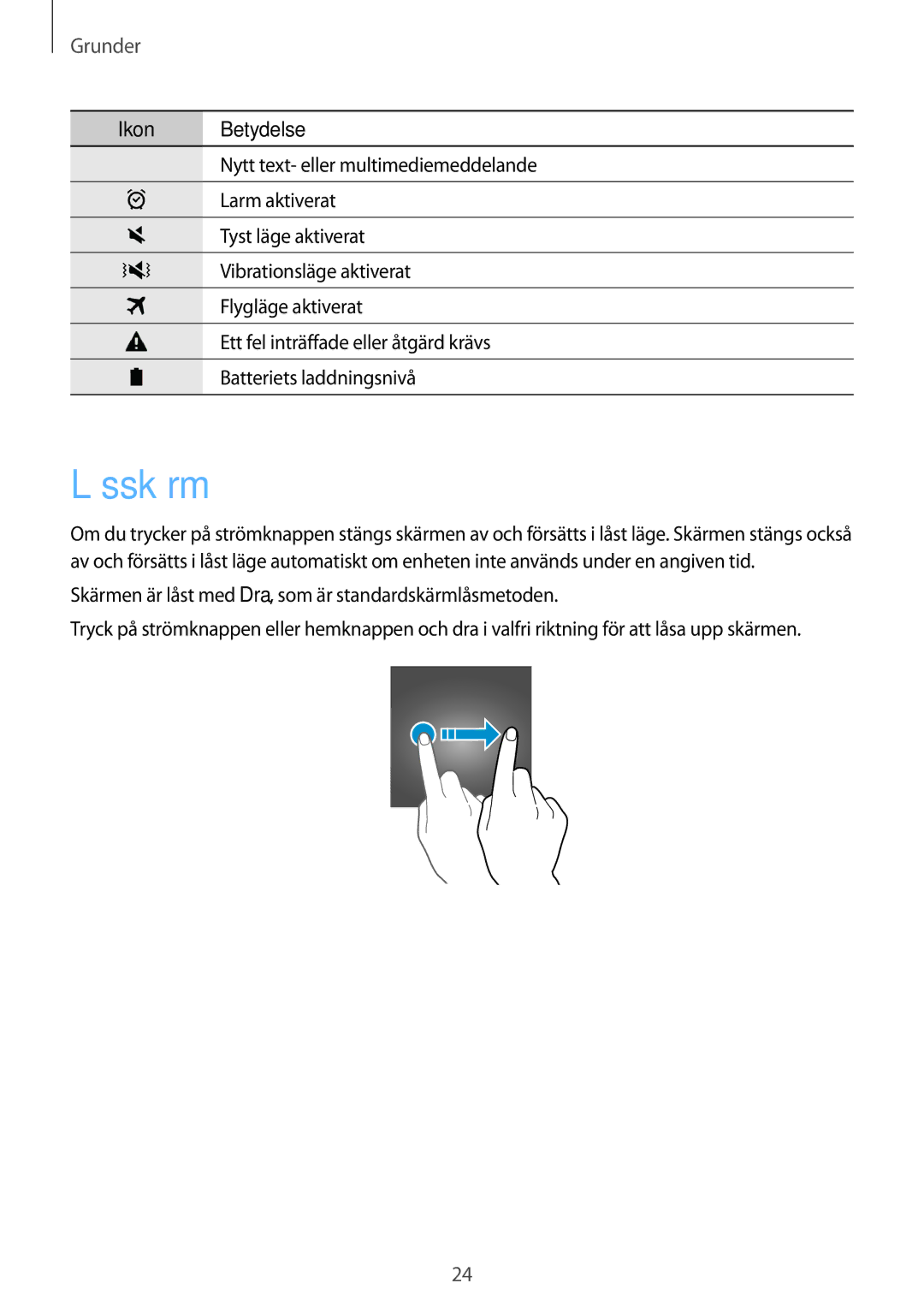 Samsung SM-T585NZWANEE, SM-T585NZWENEE, SM-T585NZKANEE, SM-T585NZKENEE manual Låsskärm 