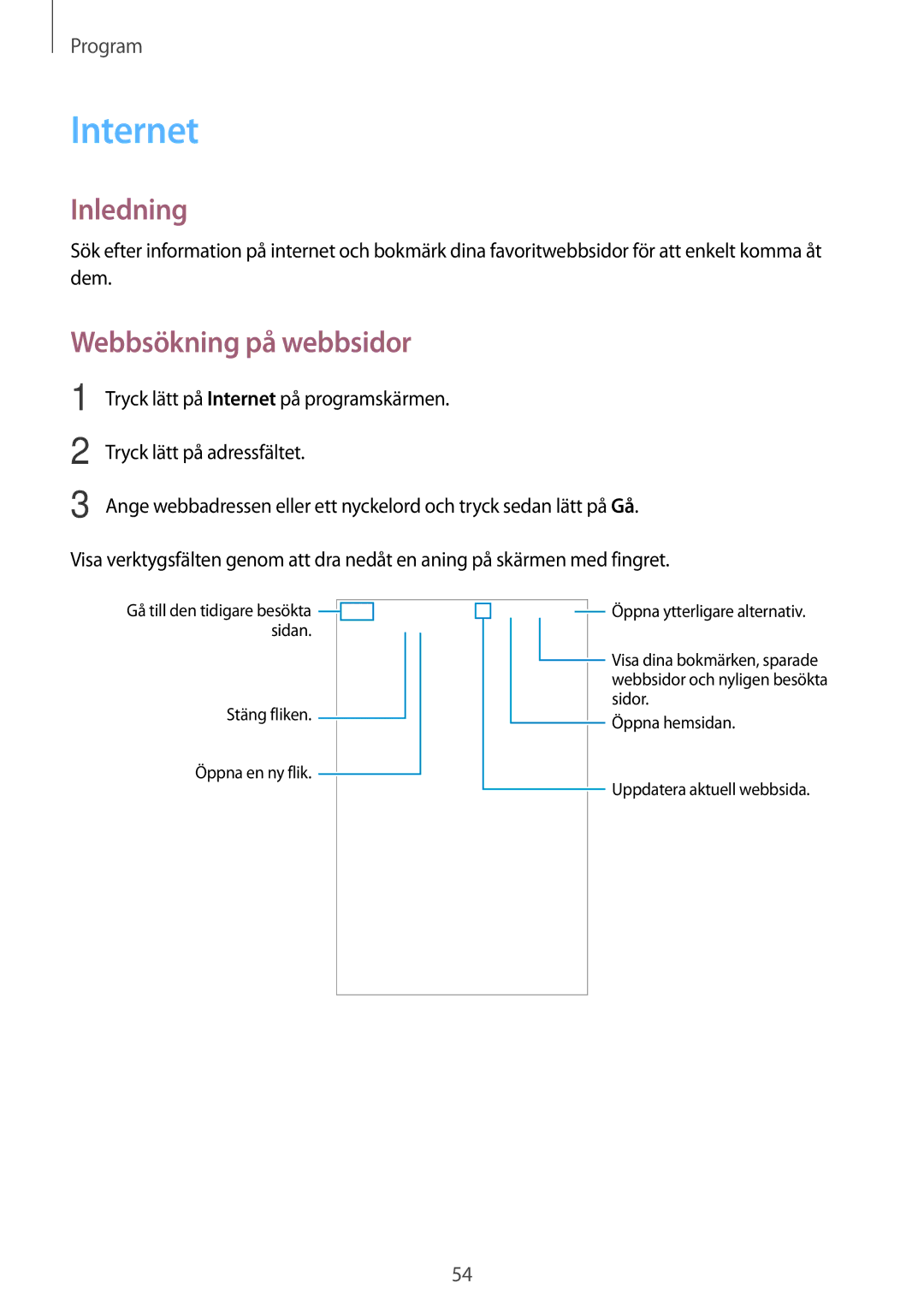 Samsung SM-T585NZKANEE, SM-T585NZWANEE, SM-T585NZWENEE, SM-T585NZKENEE manual Internet, Webbsökning på webbsidor 