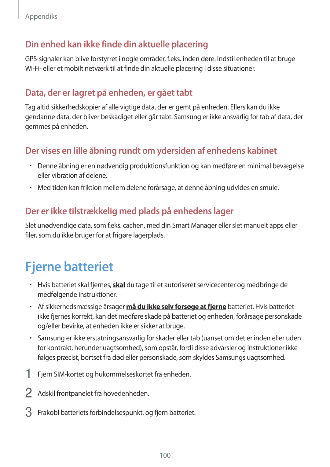 Samsung SM-T585NZWANEE, SM-T585NZWENEE, SM-T585NZKANEE Fjerne batteriet, Din enhed kan ikke finde din aktuelle placering 