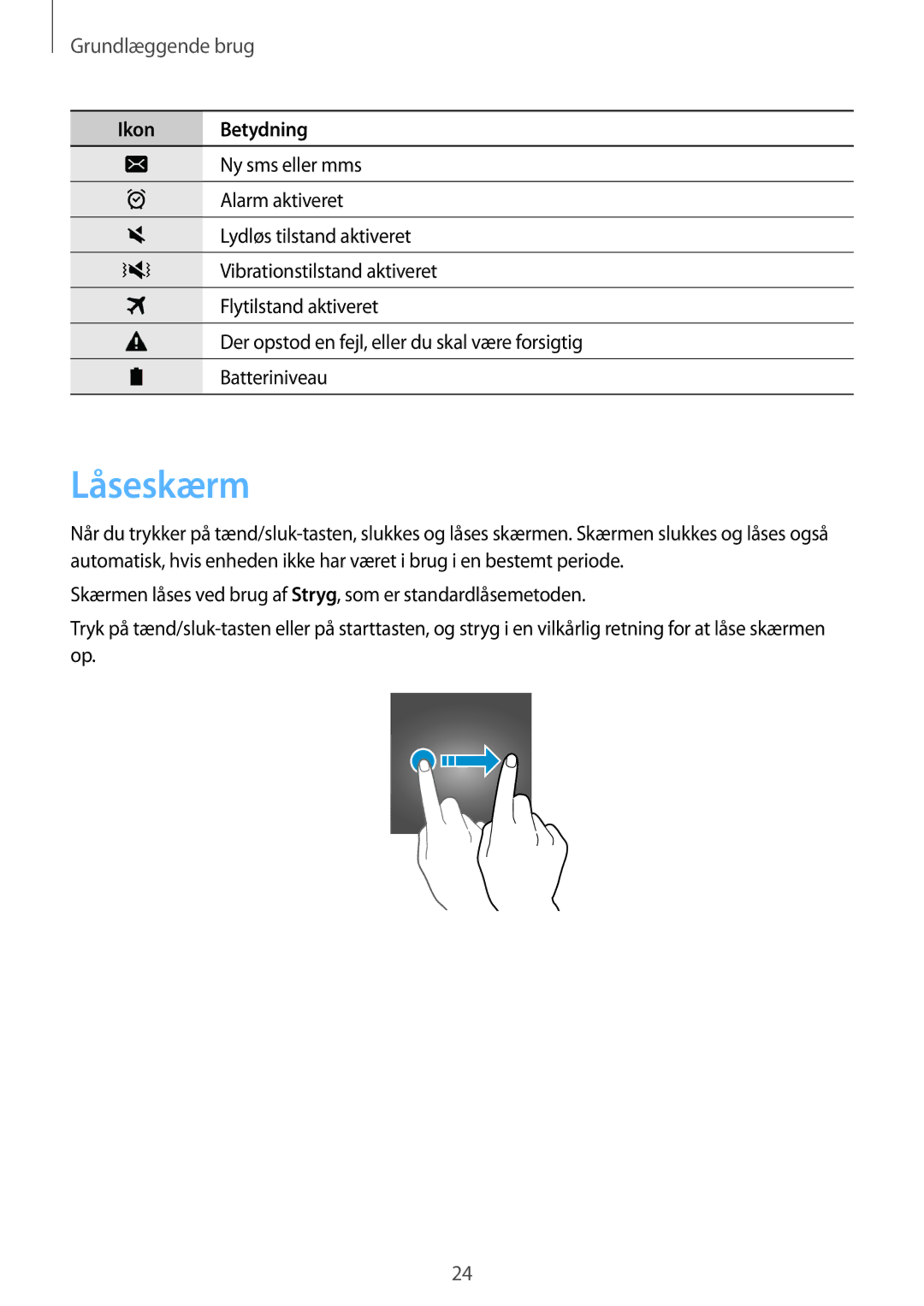 Samsung SM-T585NZWANEE, SM-T585NZWENEE, SM-T585NZKANEE, SM-T585NZKENEE manual Låseskærm 