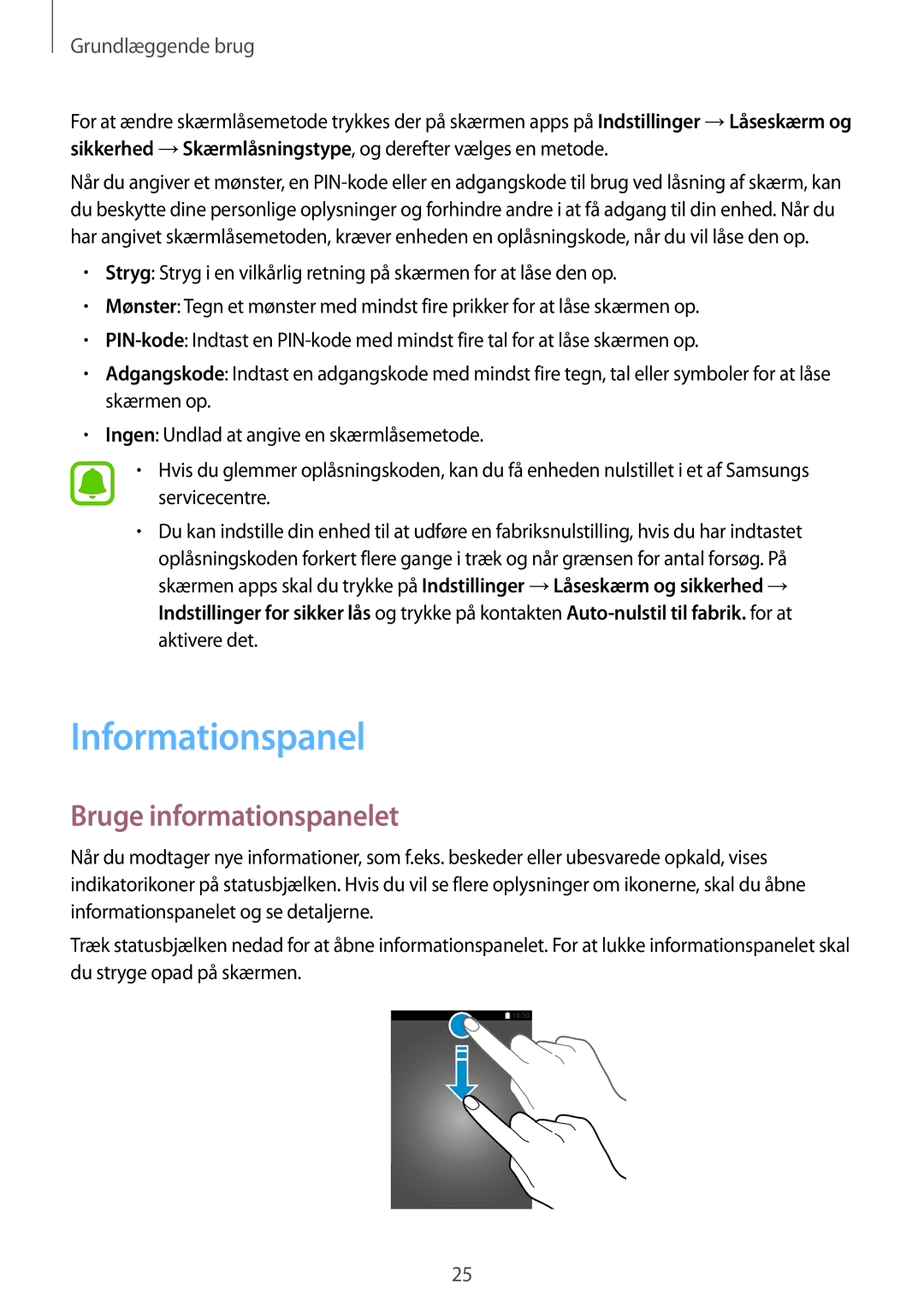 Samsung SM-T585NZWENEE, SM-T585NZWANEE, SM-T585NZKANEE, SM-T585NZKENEE manual Informationspanel, Bruge informationspanelet 