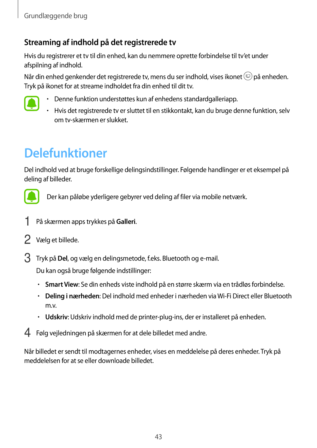 Samsung SM-T585NZKENEE, SM-T585NZWANEE, SM-T585NZWENEE manual Delefunktioner, Streaming af indhold på det registrerede tv 