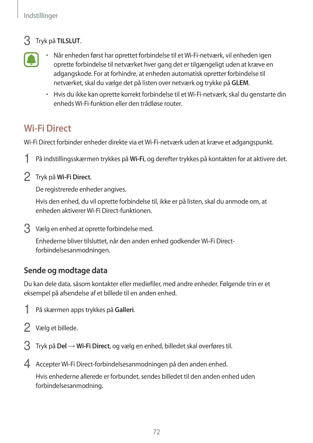 Samsung SM-T585NZWANEE, SM-T585NZWENEE, SM-T585NZKANEE Sende og modtage data, Tryk på Tilslut, Tryk på Wi-Fi Direct 