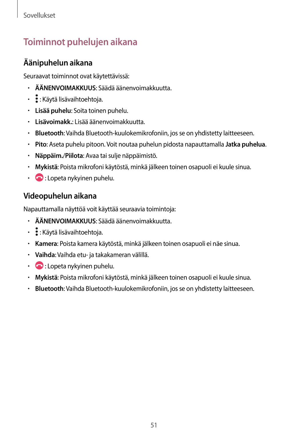 Samsung SM-T585NZKENEE, SM-T585NZWANEE, SM-T585NZWENEE, SM-T585NZKANEE manual Toiminnot puhelujen aikana, Äänipuhelun aikana 