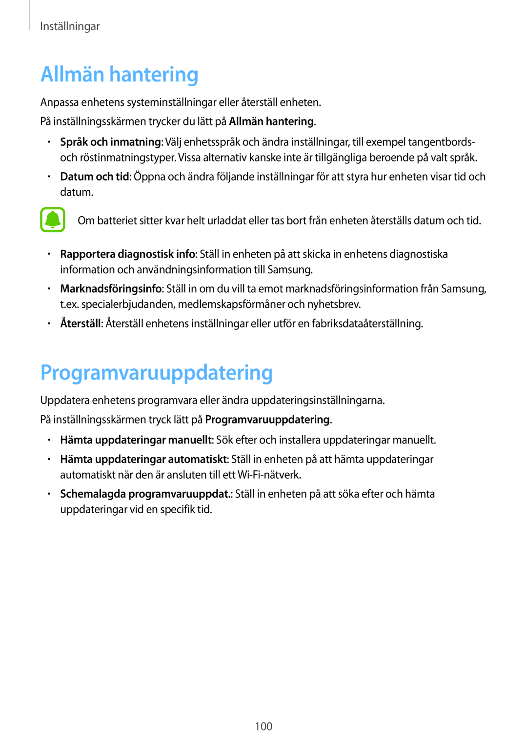 Samsung SM-T585NZWANEE, SM-T585NZWENEE, SM-T585NZKANEE, SM-T585NZKENEE manual Allmän hantering, Programvaruuppdatering 