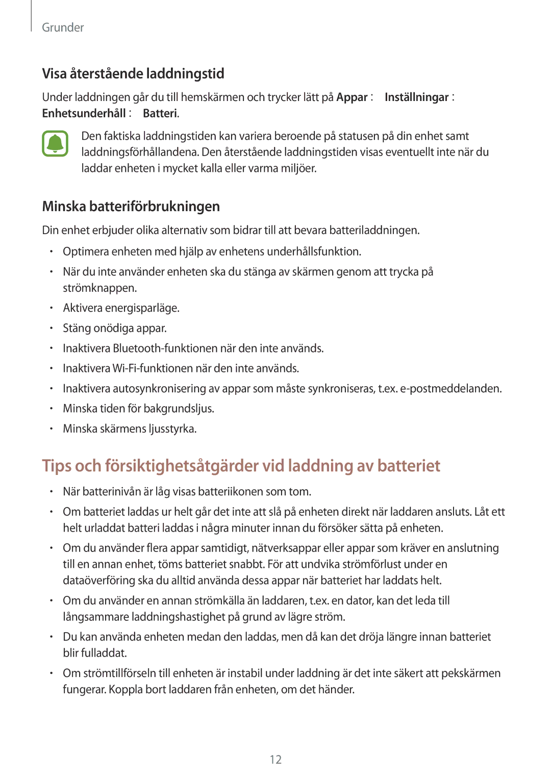 Samsung SM-T585NZWANEE manual Tips och försiktighetsåtgärder vid laddning av batteriet, Visa återstående laddningstid 