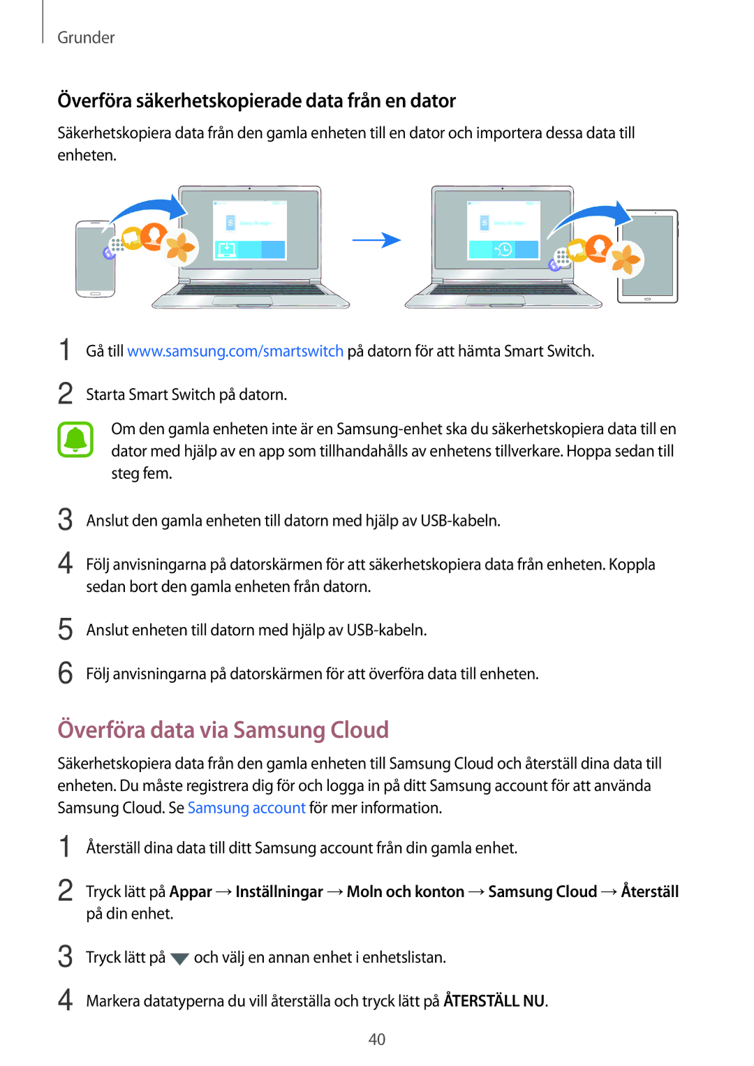 Samsung SM-T585NZWANEE, SM-T585NZWENEE Överföra data via Samsung Cloud, Överföra säkerhetskopierade data från en dator 