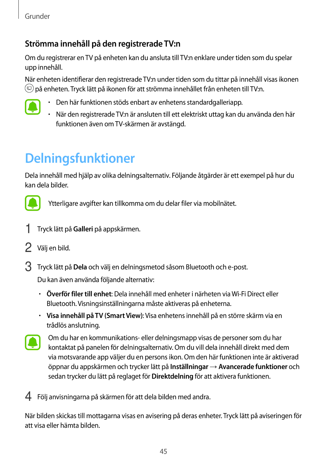 Samsung SM-T585NZWENEE, SM-T585NZWANEE, SM-T585NZKANEE manual Delningsfunktioner, Strömma innehåll på den registrerade TVn 