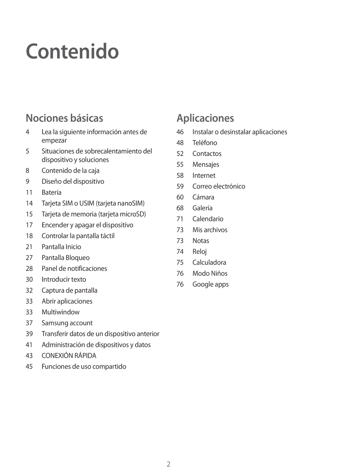 Samsung SM-T585NZWEPHE, SM-T585NZWAPHE, SM-T585NZKAPHE, SM-T585NZKEPHE manual Contenido 