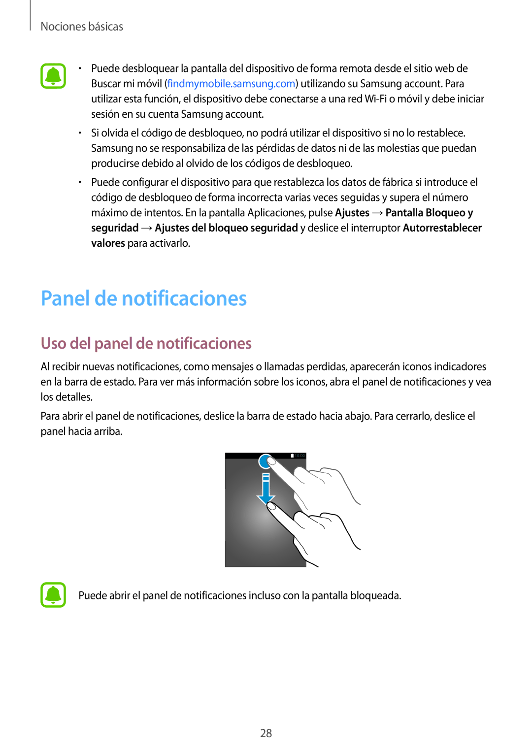 Samsung SM-T585NZWAPHE, SM-T585NZKAPHE, SM-T585NZWEPHE manual Panel de notificaciones, Uso del panel de notificaciones 