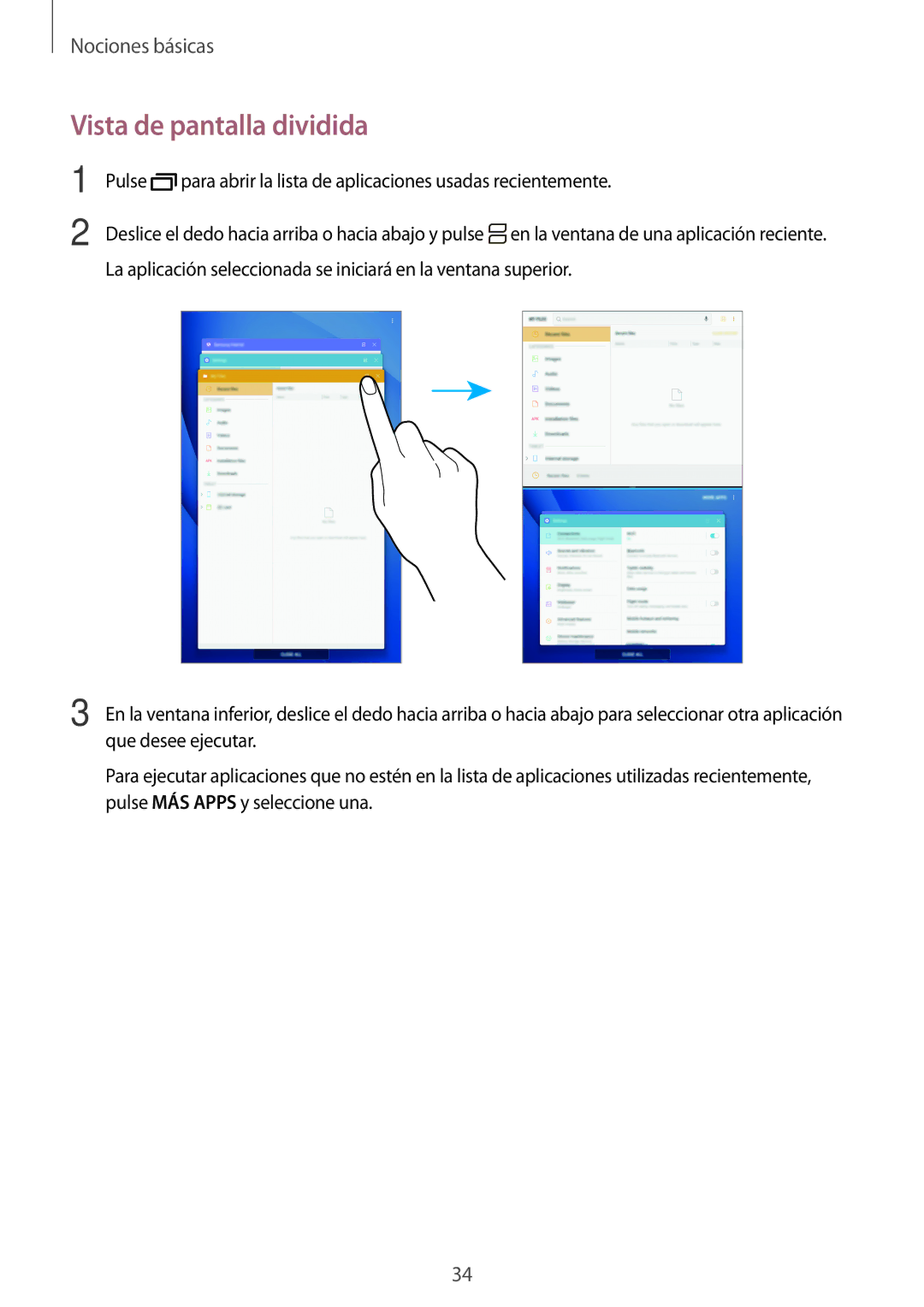 Samsung SM-T585NZWEPHE, SM-T585NZWAPHE, SM-T585NZKAPHE, SM-T585NZKEPHE manual Vista de pantalla dividida 