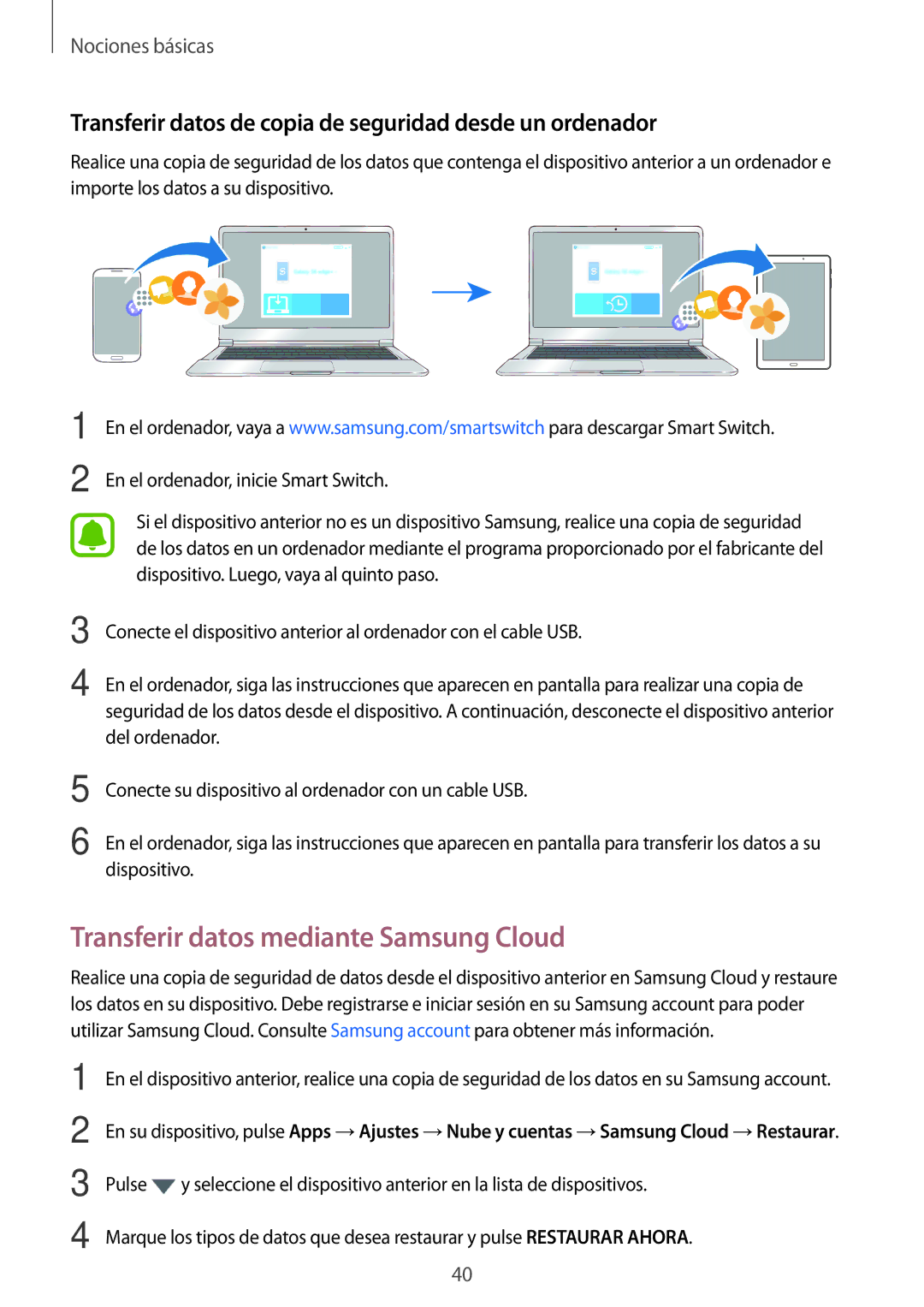 Samsung SM-T585NZWAPHE Transferir datos mediante Samsung Cloud, Transferir datos de copia de seguridad desde un ordenador 