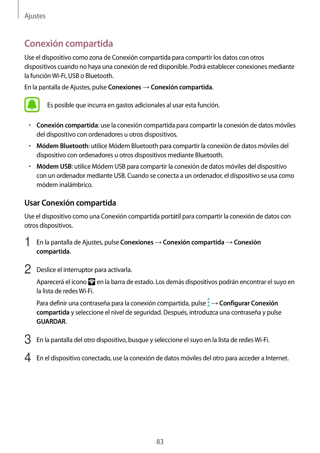 Samsung SM-T585NZKEPHE, SM-T585NZWAPHE, SM-T585NZKAPHE, SM-T585NZWEPHE manual Usar Conexión compartida 