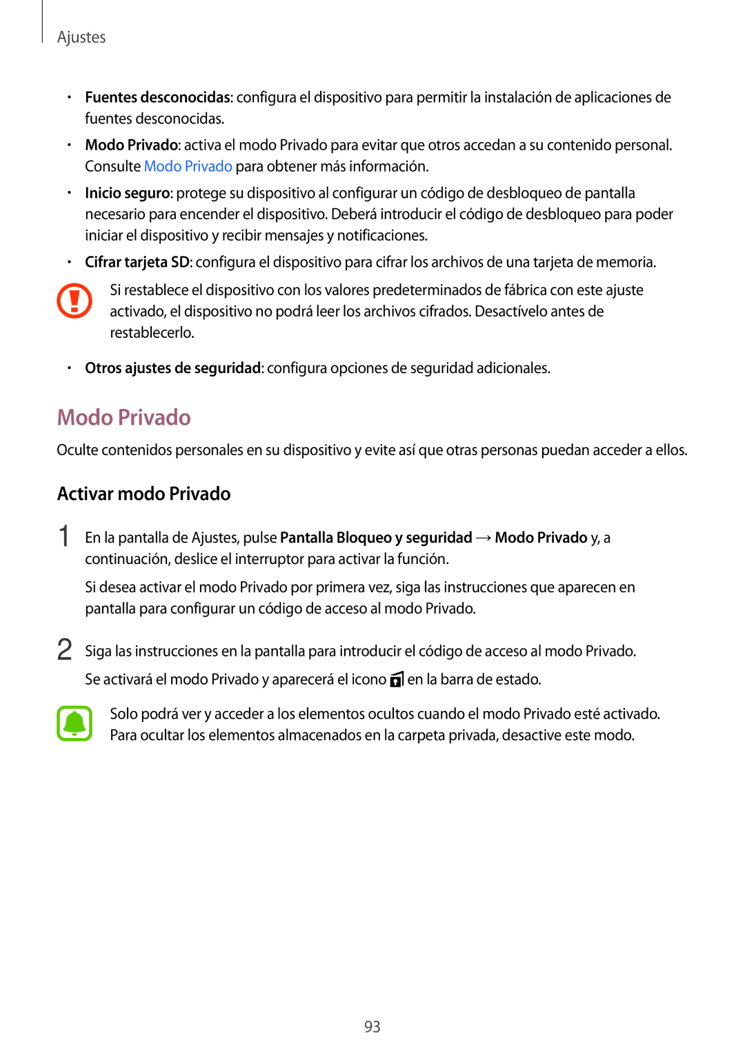 Samsung SM-T585NZKAPHE, SM-T585NZWAPHE, SM-T585NZWEPHE, SM-T585NZKEPHE manual Modo Privado, Activar modo Privado 