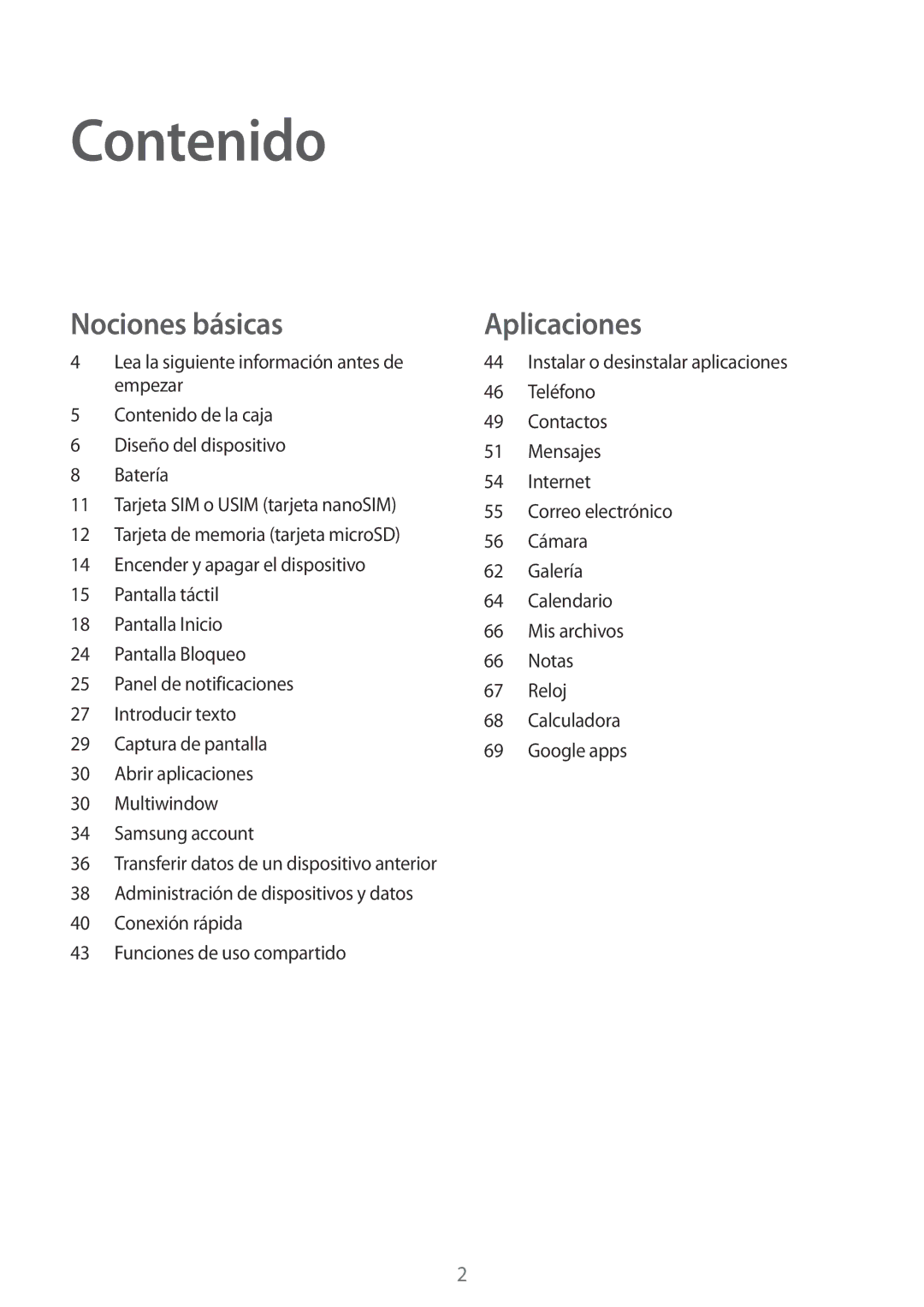 Samsung SM-T585NZWEPHE, SM-T585NZWAPHE, SM-T585NZKAPHE, SM-T585NZKEPHE manual Contenido 