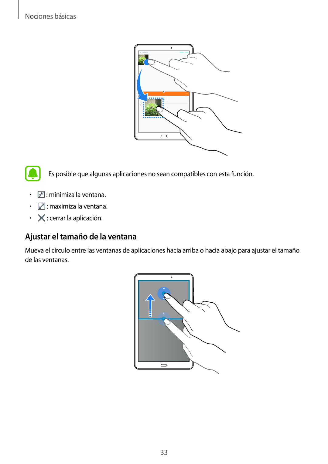 Samsung SM-T585NZKAPHE, SM-T585NZWAPHE, SM-T585NZWEPHE, SM-T585NZKEPHE manual Ajustar el tamaño de la ventana 