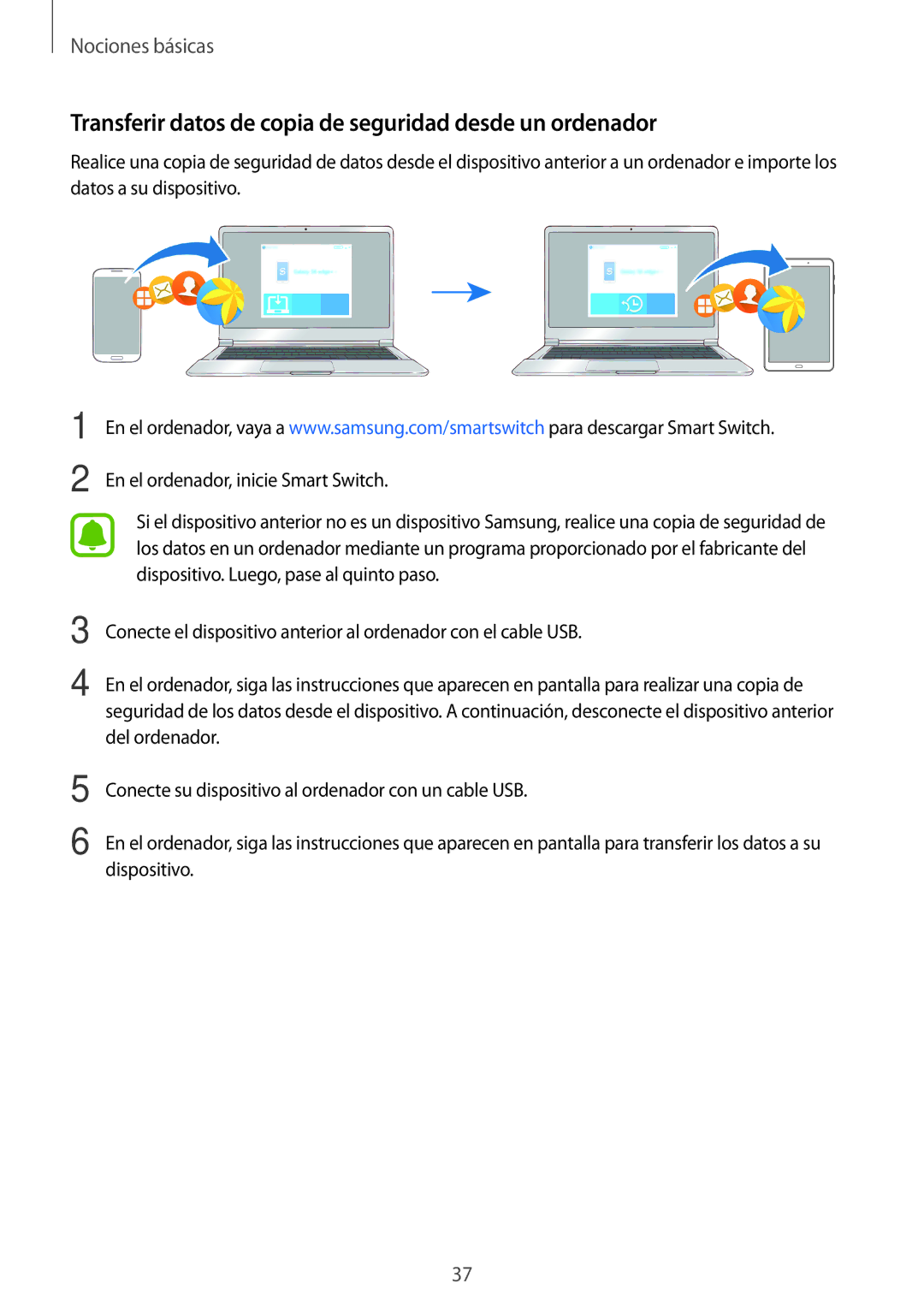 Samsung SM-T585NZKAPHE, SM-T585NZWAPHE, SM-T585NZWEPHE manual Transferir datos de copia de seguridad desde un ordenador 